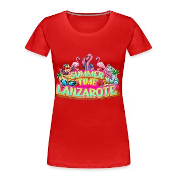 Lanzarote Sommer Flamingo Palmen Strand Meer - Frauen Premium Bio T-Shirt - Navy - Vorne - Mia (176cm)