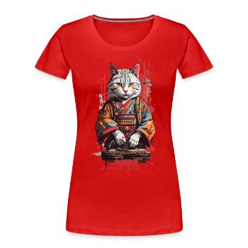 Cat in Kimono Japan Popart Retro Design - Women's Premium Organic T-Shirt - navy - Front - Mia (176cm)