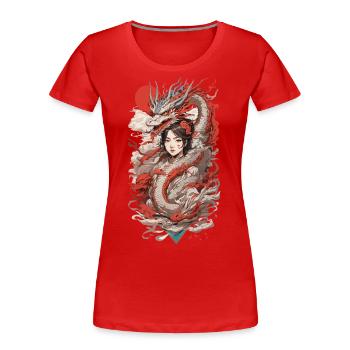 Drachen Anime Girl Retro Ukiyo-e Style - Frauen Premium Bio T-Shirt - Navy - Vorne - Mia (176cm)