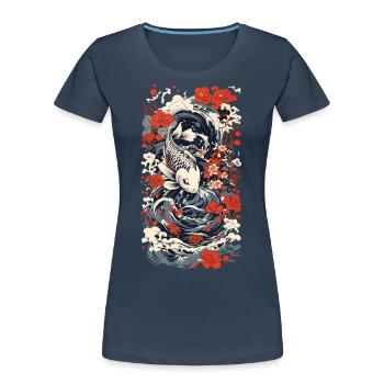 Japanischer Koi Kunststil Japan Wave Retro Stil - Frauen Premium Bio T-Shirt - Navy - Vorne - Mia (176cm)