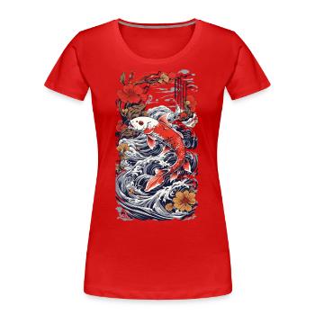 Retro Koi Ästhetik Fisch Wasser Japan Design - Frauen Premium Bio T-Shirt - Navy - Vorne - Mia (176cm)