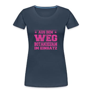 Botaniste à l’écart dans le design d’action - T-shirt bio Premium Femme - bleu marine - Devant - Mia (176cm)