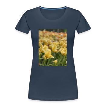 Tulpenmeer gelb - Frauen Premium Bio T-Shirt - Navy - Vorne - Mia (176cm)