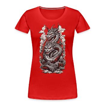 Retro Dragon in Ukiyo-E Style Japan Aesthetic - Women's Premium Organic T-Shirt - navy - Front - Mia (176cm)
