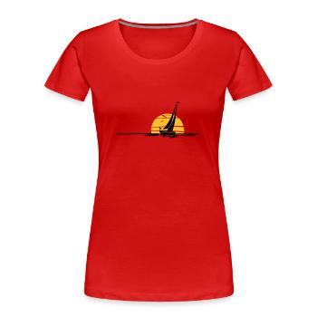 Schiffe - Segelboot Sonne - Frauen Premium Bio T-Shirt - Navy - Vorne - Mia (176cm)