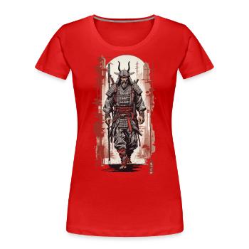 Samurai Krieger Vintage Japan Farbholzschnitt Stil - Frauen Premium Bio T-Shirt - Navy - Vorne - Mia (176cm)