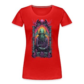 Cthulhu Gothic Okkult Monster Horror Design - Frauen Premium Bio T-Shirt - Navy - Vorne - Mia (176cm)