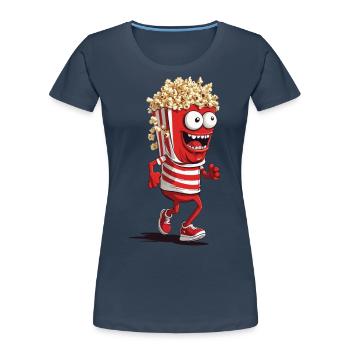 Popcorn Monster Halloween Filmabend Spaß - Frauen Premium Bio T-Shirt - Navy - Vorne - Mia (176cm)