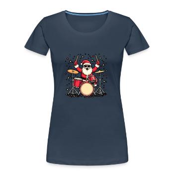 Weihnachts-Schlagzeuger Santa spielt Schlagzeug - Frauen Premium Bio T-Shirt - Navy - Vorne - Mia (176cm)