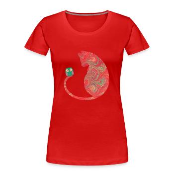 katze mit eule e 91 - Frauen Premium Bio T-Shirt - Navy - Vorne - Mia (176cm)