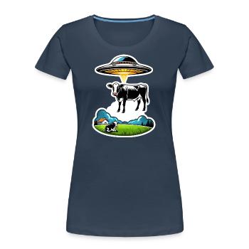 Alien UFO cow abduction - Women's Premium Organic T-Shirt - navy - Front - Mia (176cm)