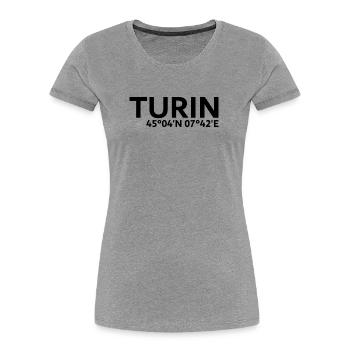 Turin Koordinaten - Frauen Premium Bio T-Shirt - Navy - Vorne - Mia (176cm)