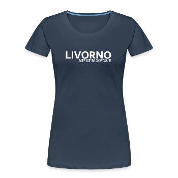Coordonnées de Livourne - T-shirt bio Premium Femme - bleu marine - Devant - Mia (176cm)