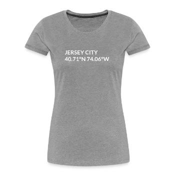 Jersey City, New Jersey, USA Coordinates - Women's Premium Organic T-Shirt - navy - Front - Mia (176cm)