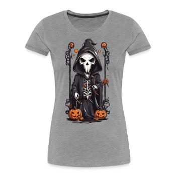Creepy Halloween Grim Reaper Skeleton Design - Women's Premium Organic T-Shirt - navy - Front - Mia (176cm)