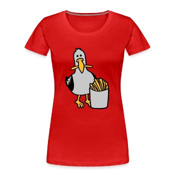 Glückliche Möwe geklaute Pommes - Frauen Premium Bio T-Shirt - Navy - Vorne - Mia (176cm)