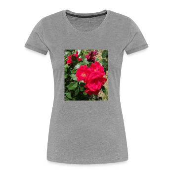 roses rouge avec ses feuilles - T-shirt bio Premium Femme - bleu marine - Devant - Mia (176cm)
