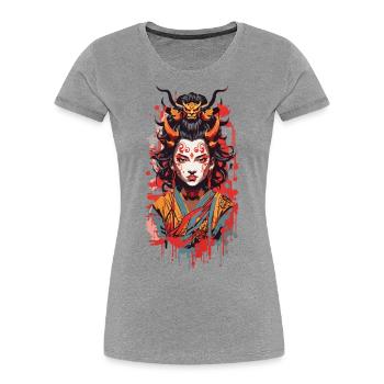 Oni Dämon Ukiyo-E Japan Streetwear Style - Frauen Premium Bio T-Shirt - Navy - Vorne - Mia (176cm)