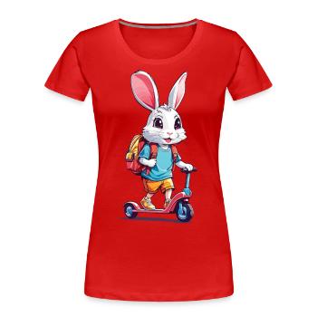 Fröhlicher Schulkind Hase Tretroller Design - Frauen Premium Bio T-Shirt - Navy - Vorne - Mia (176cm)