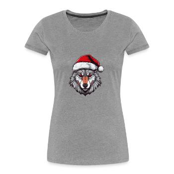 Tête de loup Noël Noël - T-shirt bio Premium Femme - bleu marine - Devant - Mia (176cm)