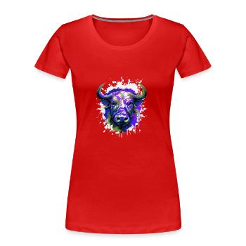 Tête de taureau Portrait Animal Taureau Coloré - T-shirt bio Premium Femme - bleu marine - Devant - Mia (176cm)