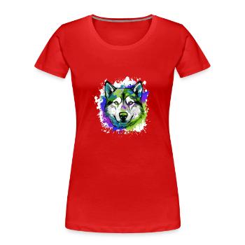 Portrait de tête de chien husky coloré - T-shirt bio Premium Femme - bleu marine - Devant - Mia (176cm)