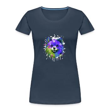 Pomeranian Dog Head Portrait Colorful - Women's Premium Organic T-Shirt - navy - Front - Mia (176cm)