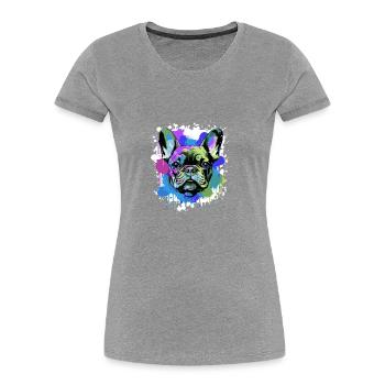 Französische Bulldogge Hund Bunt Porträt - Frauen Premium Bio T-Shirt - Navy - Vorne - Mia (176cm)