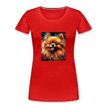 Pomeranian Hund Portrait - Frauen Premium Bio T-Shirt - Navy - Vorne - Mia (176cm)