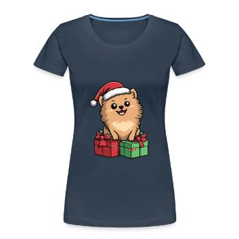 Cadeaux de Noël pour chien de Poméranie - T-shirt bio Premium Femme - bleu marine - Devant - Mia (176cm)