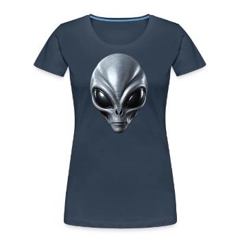 Vrai visage extraterrestre extraterrestre gris - T-shirt bio Premium Femme - bleu marine - Devant - Mia (176cm)