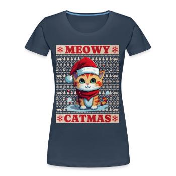 Cat Christmas Merry Meowy Catmas Ugly Cute - Women's Premium Organic T-Shirt - navy - Front - Mia (176cm)