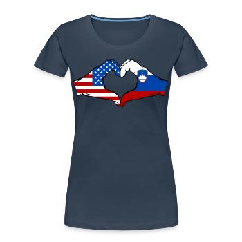 USA Slowenien Flagge Haende Herzform - Frauen Premium Bio T-Shirt - Navy - Vorne - Mia (176cm)