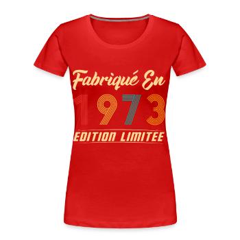 Fabriqué en 1973 Vintage Cadeau D'anniversaire - T-shirt bio Premium Femme - bleu marine - Devant - Mia (176cm)