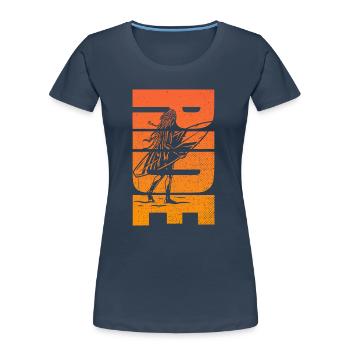 Frauen Surfen Retro Ride Sunset Surfer - Frauen Premium Bio T-Shirt - Navy - Vorne - Mia (176cm)