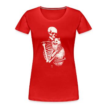 Skelett umarmt Katze - Frauen Premium Bio T-Shirt - Navy - Vorne - Mia (176cm)