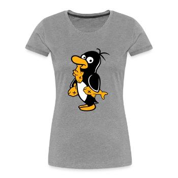 Penguin Eats Three Fish Caught Hunger Delicious - Women's Premium Organic T-Shirt - navy - Front - Mia (176cm)