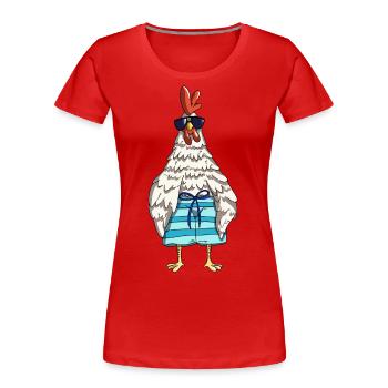 Funny rooster chickens and chicken design in the barn - Women's Premium Organic T-Shirt - navy - Front - Mia (176cm)