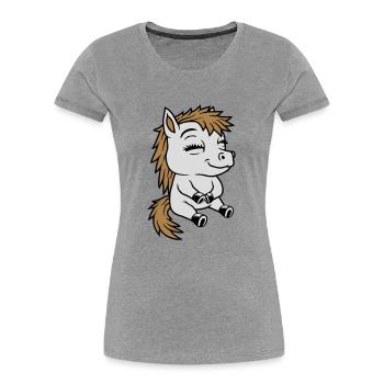 Kleines sitzendes Comic Pony - Frauen Premium Bio T-Shirt - Navy - Vorne - Mia (176cm)