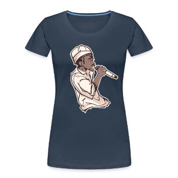 Rappeur tenant un micro avec Stroke - T-shirt bio Premium Femme - bleu marine - Devant - Mia (176cm)