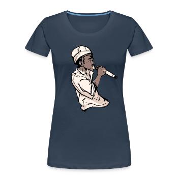 Rappeur tenant un micro (noir) - T-shirt bio Premium Femme - bleu marine - Devant - Mia (176cm)