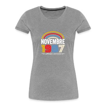 1987 November Birthday Gift. November 1987 - Women's Premium Organic T-Shirt - navy - Front - Mia (176cm)