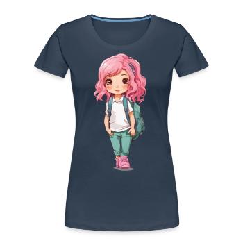 Süßes Schulanfänger Schulweg Cartoon Design - Frauen Premium Bio T-Shirt - Navy - Vorne - Mia (176cm)