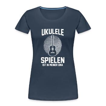Gitarre Musiker Musikinstrument Ukulele - Frauen Premium Bio T-Shirt - Navy - Vorne - Mia (176cm)
