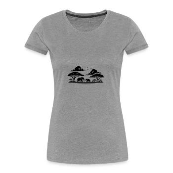 Elefanten in afrikanische Savannen Baum Silhouette - Frauen Premium Bio T-Shirt - Navy - Vorne - Mia (176cm)