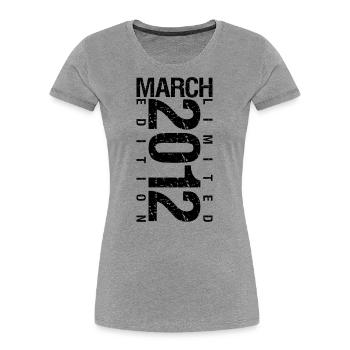 Anniversaire Mars 2012 Mars né en Mars - T-shirt bio Premium Femme - bleu marine - Devant - Mia (176cm)