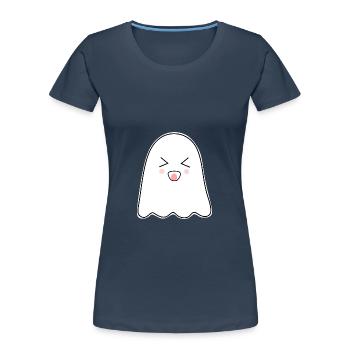 Halloween T-shirt Gespenst spooky cute Shirt  - Frauen Premium Bio T-Shirt - Navy - Vorne - Mia (176cm)