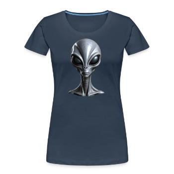 Real Tall Grey Alien Extraterrestrial - Women's Premium Organic T-Shirt - navy - Front - Mia (176cm)