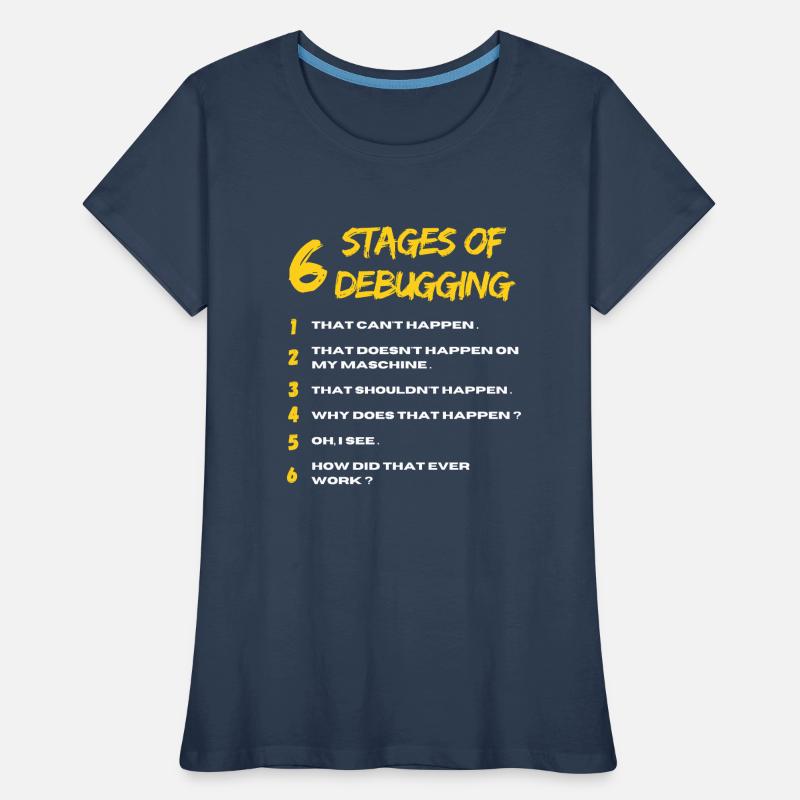6 Stages of Debugging Bug Coding Computer Programm Frauen Premium Bio T-Shirt