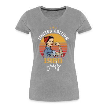 July 1980 - Birthday in July 1980 Gift - Women's Premium Organic T-Shirt - navy - Front - Mia (176cm)